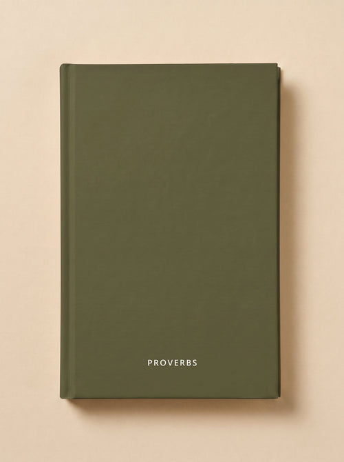 Proverbs hardcover in olive, seen from above