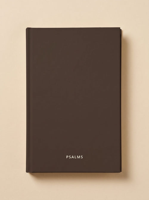 Psalms hardcover in espresso brown, seen from above