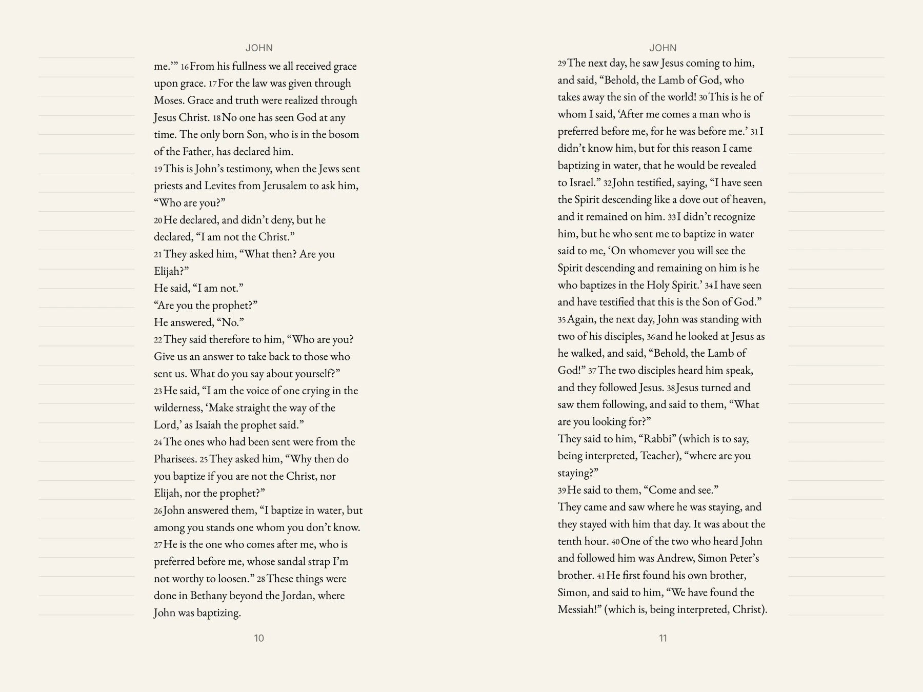 A two-page spread of John, showing the wide ruled outer margin